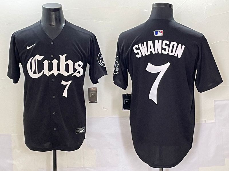 Men 2025 Chicago Cubs 7 Swanson Black Five generations Joint Name Nike MLB Jersey style 8